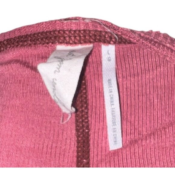 aerie Out From Under Pink Cropped Long-Sleeve Ribbed Top Size Large Lettuce Hem - Picture 3 of 8